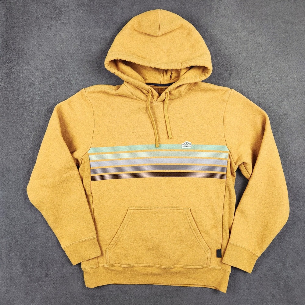 Patagonia Line Logo Ridge Stripe Uprisal Hoody Mens Small Womens Medium Yellow